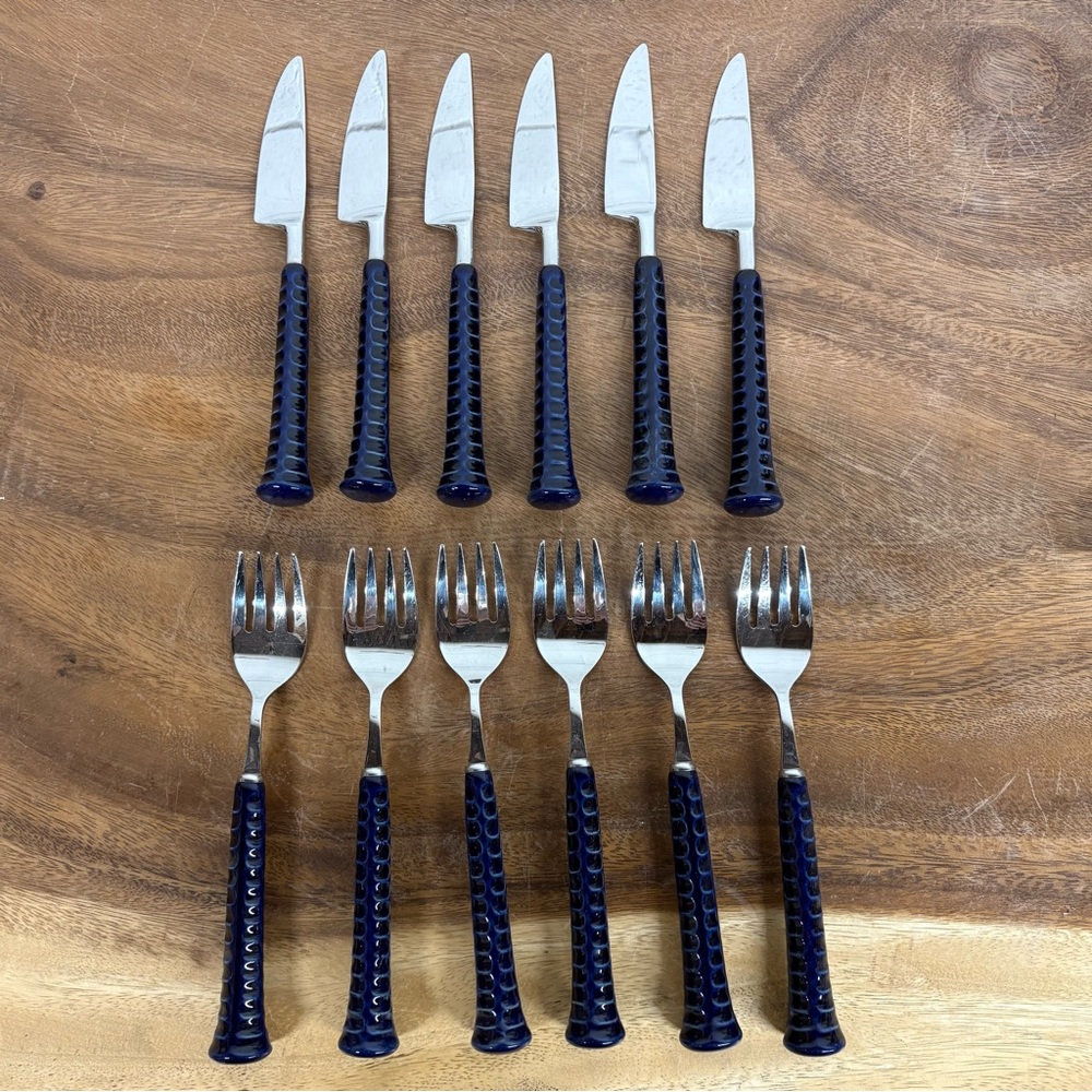 Noritake Primastone Cobalt Blue Ceramic Handle Flatware silverware